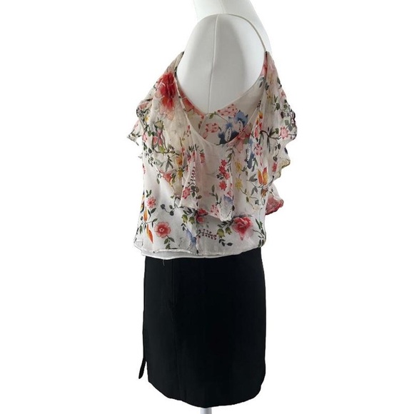 ⭐️ALICE + OLIVIA - PAULINA WHITE SILK SHEER FLORAL ASYMMETRICAL SILK TANK TOP⭐️ - Picture 7 of 8